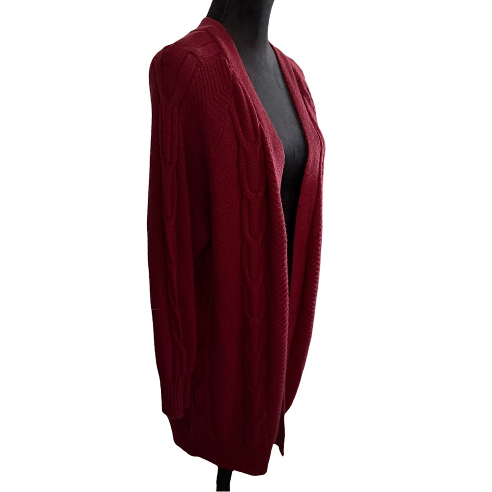 NWT‎ Burgundy Cable Knit Open Front Cardigan – Size 1X - Picture 2 of 5